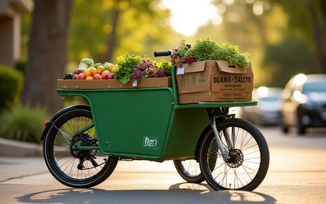 Electric Cargo Bike with groceries, perfect for delivery